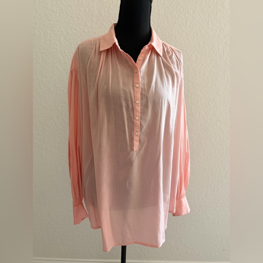 Vineyard Vines Salmon Pink Cotton Blend Blouse | Chic Button-Up Long Sleeve Top